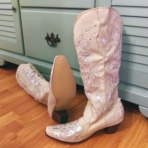 NEW White Glitter Cowboy Cowgirl Corral Boots